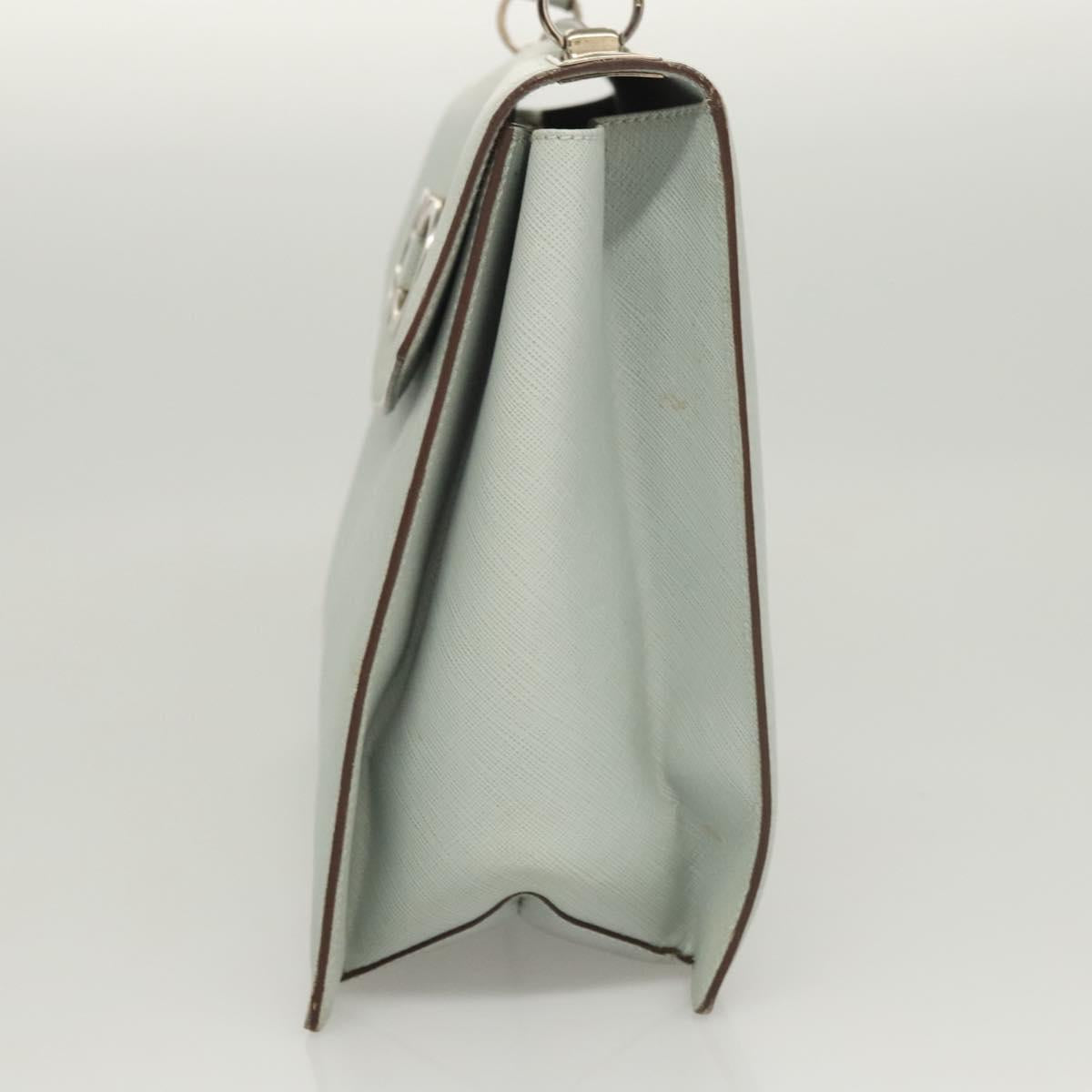 Salvatore Ferragamo Gancini Hand Bag Safiano 2way Light Blue Silver Auth BA1740