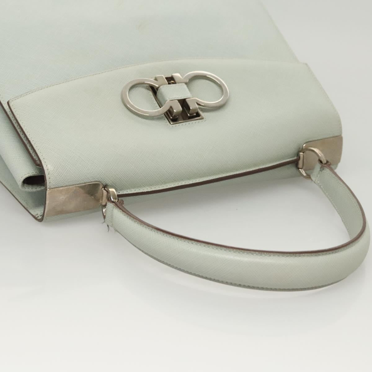 Salvatore Ferragamo Gancini Hand Bag Safiano 2way Light Blue Silver Auth BA1740