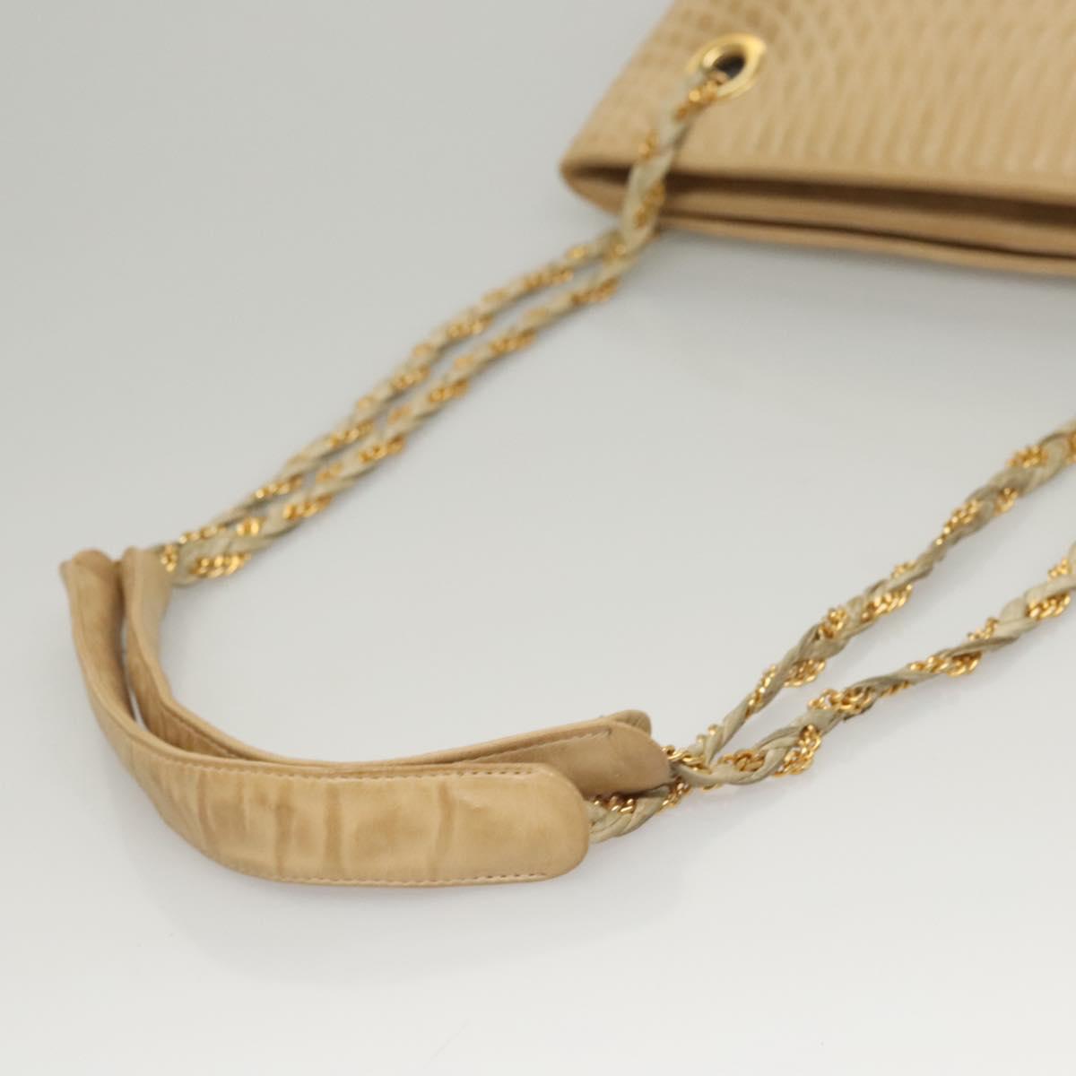 BALLY Quilted Chain Shoulder Bag Leather Beige Gold Auth BA1743