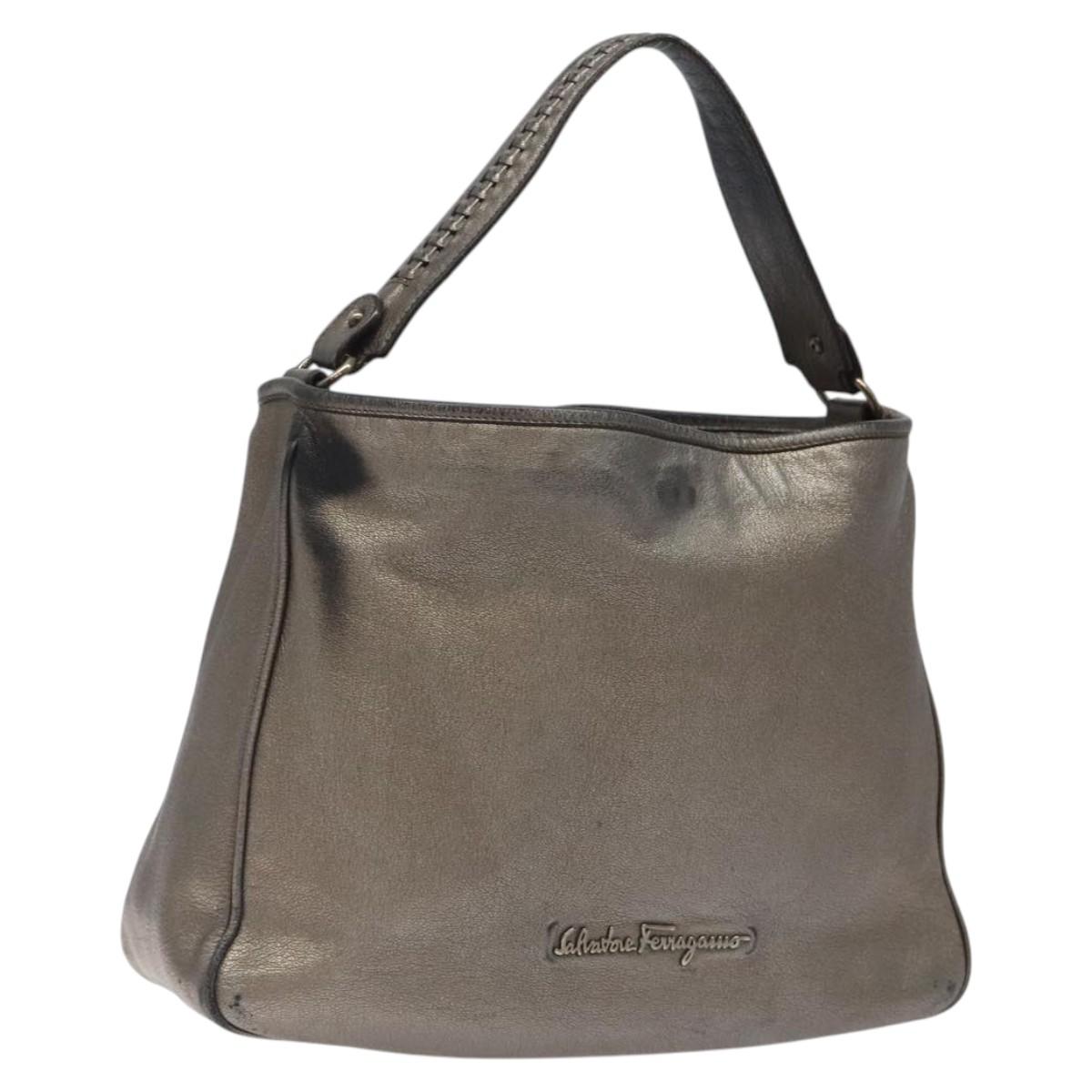 Salvatore Ferragamo Shoulder Bag Leather Champagne Gold Auth BA1746