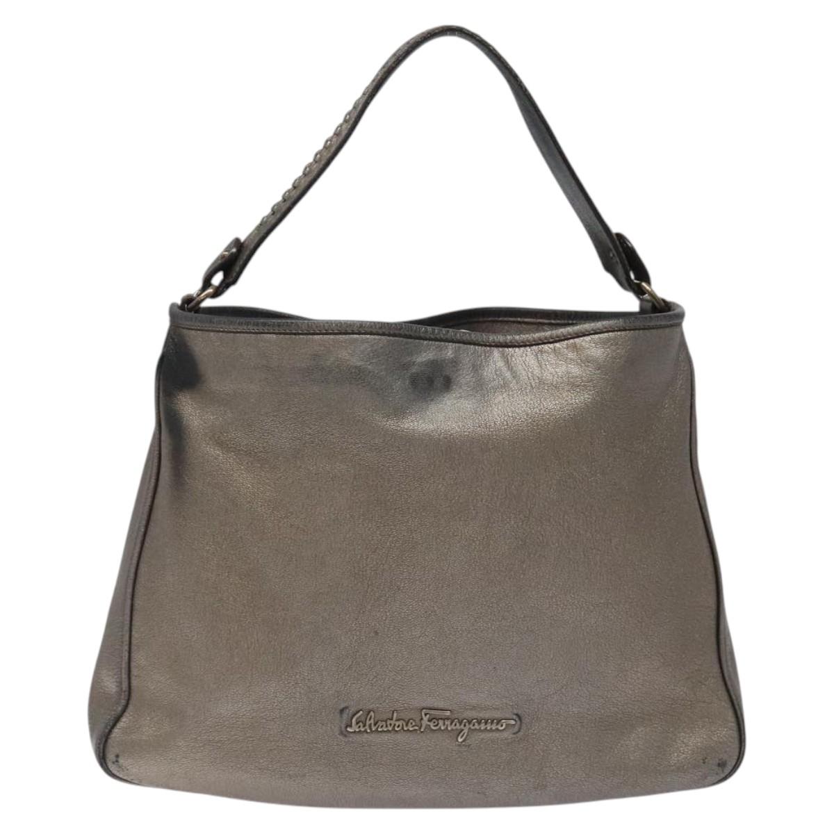 Salvatore Ferragamo Shoulder Bag Leather Champagne Gold Auth BA1746