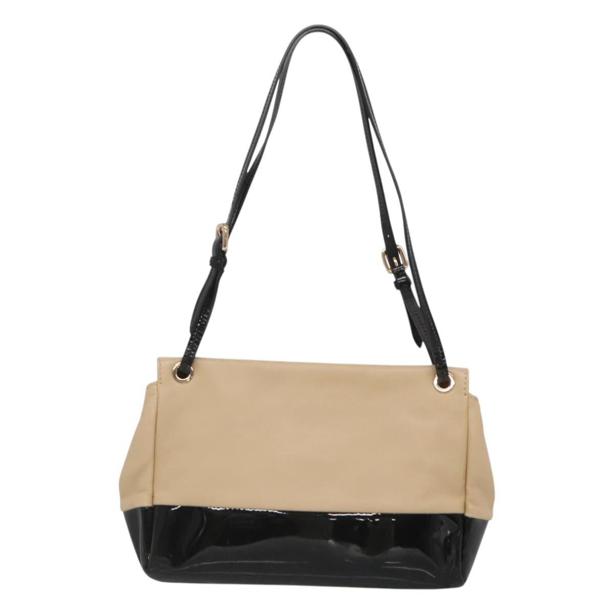 Salvatore Ferragamo Shoulder Bag Taurillon Leather Beige Gold Auth BA1749