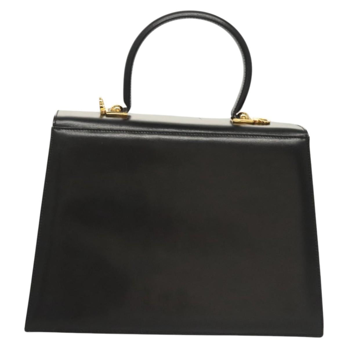 Salvatore Ferragamo Gancini Hand Bag Leather 2way Black Gold Auth BA1756