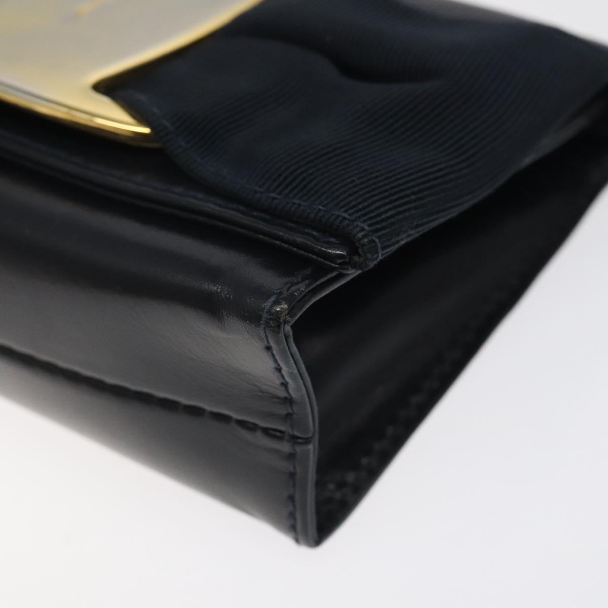 Salvatore Ferragamo Pouch Shoulder Bag Leather Navy Gold Auth BA1758