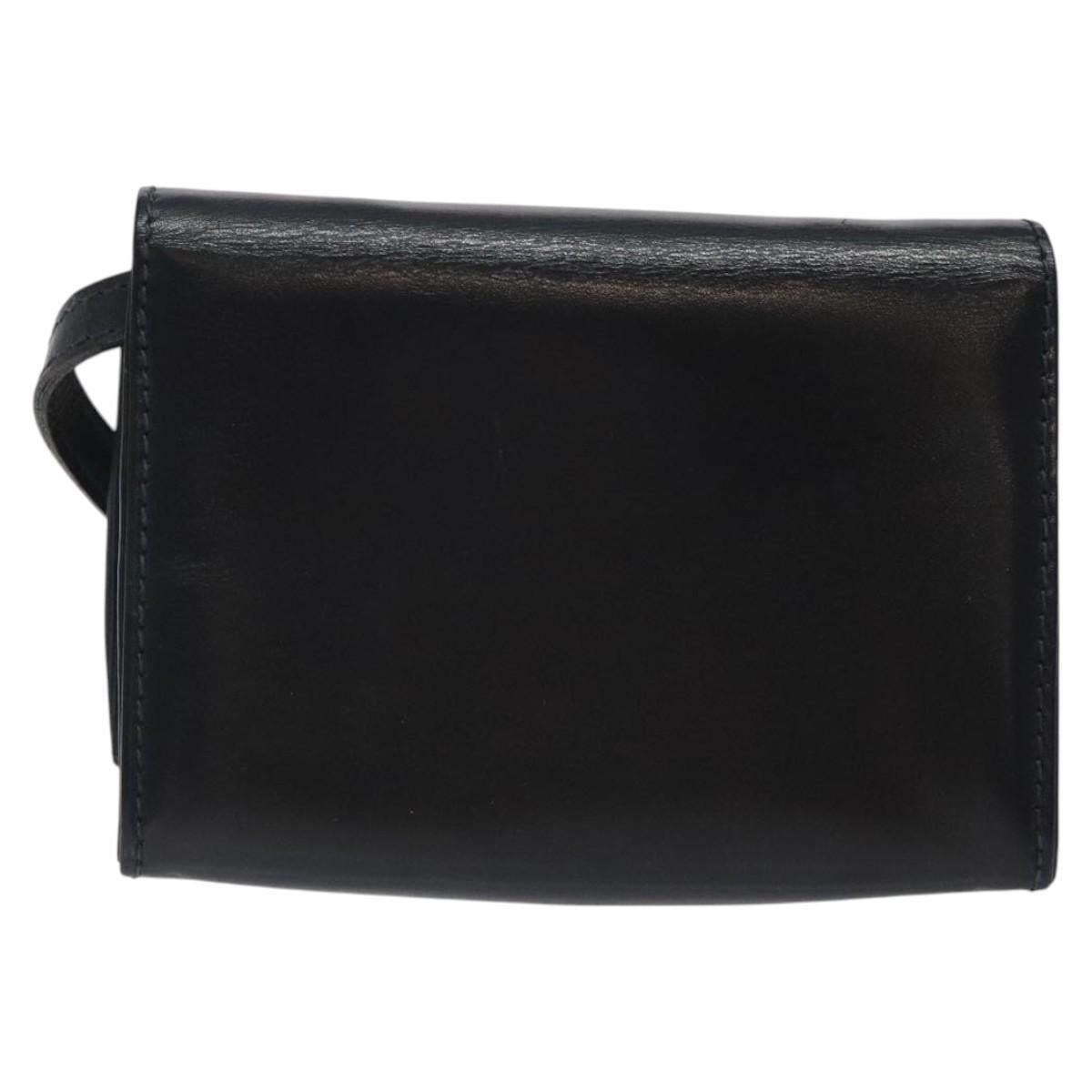 Salvatore Ferragamo Pouch Shoulder Bag Leather Navy Gold Auth BA1758