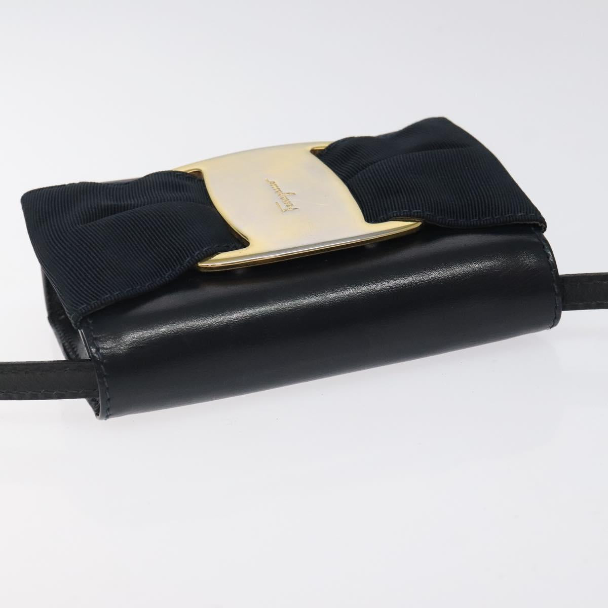 Salvatore Ferragamo Pouch Shoulder Bag Leather Navy Gold Auth BA1758