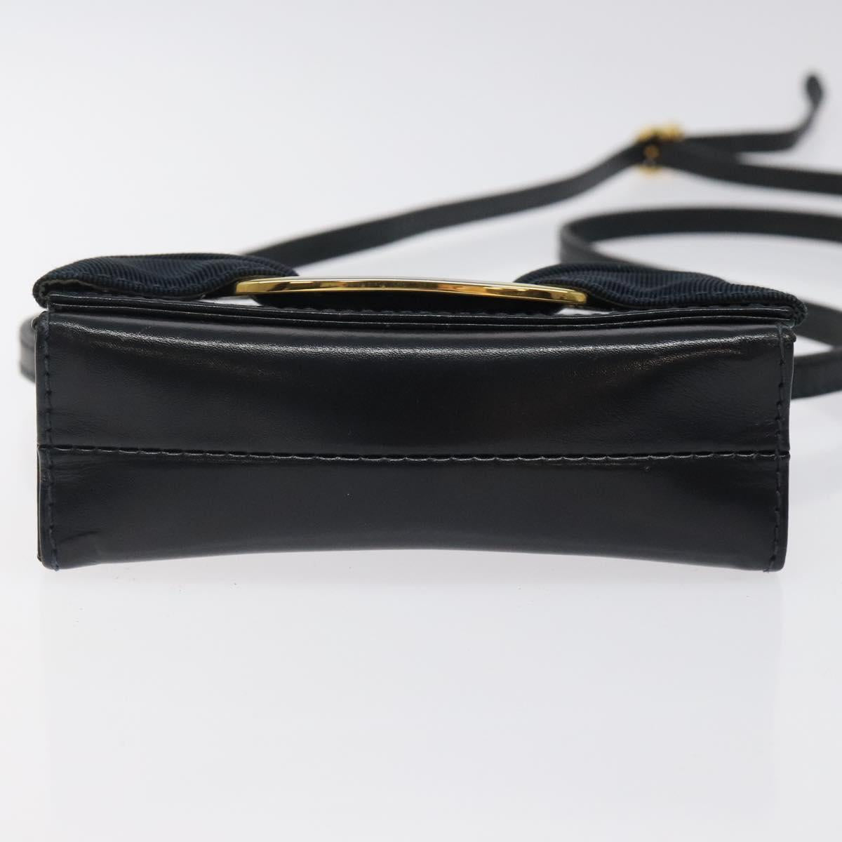 Salvatore Ferragamo Pouch Shoulder Bag Leather Navy Gold Auth BA1758