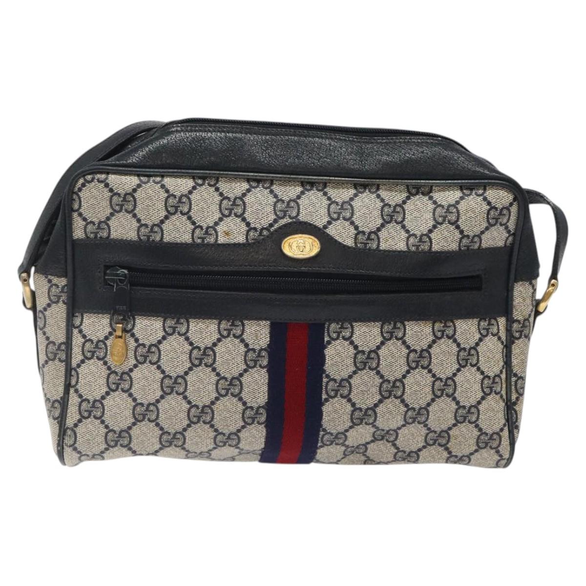 GUCCI GG Supreme Sherry Line Shoulder Bag PVC Navy Gold 14 02 005 Auth BA1764