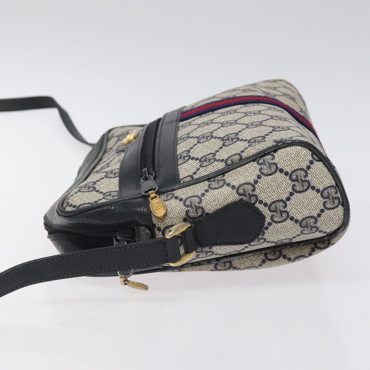 GUCCI GG Supreme Sherry Line Shoulder Bag PVC Navy Gold 14 02 005 Auth BA1764