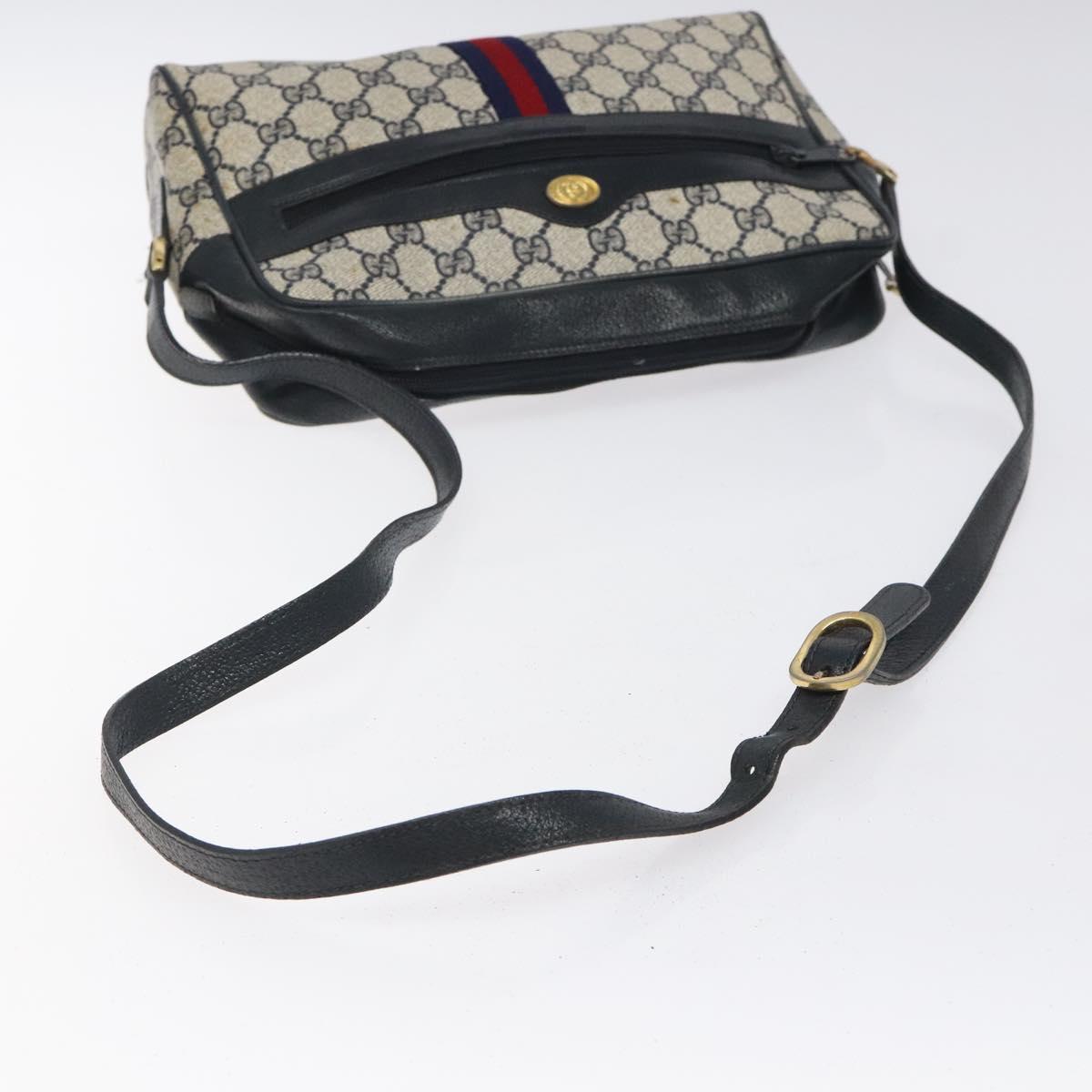 GUCCI GG Supreme Sherry Line Shoulder Bag PVC Navy Gold 14 02 005 Auth BA1764