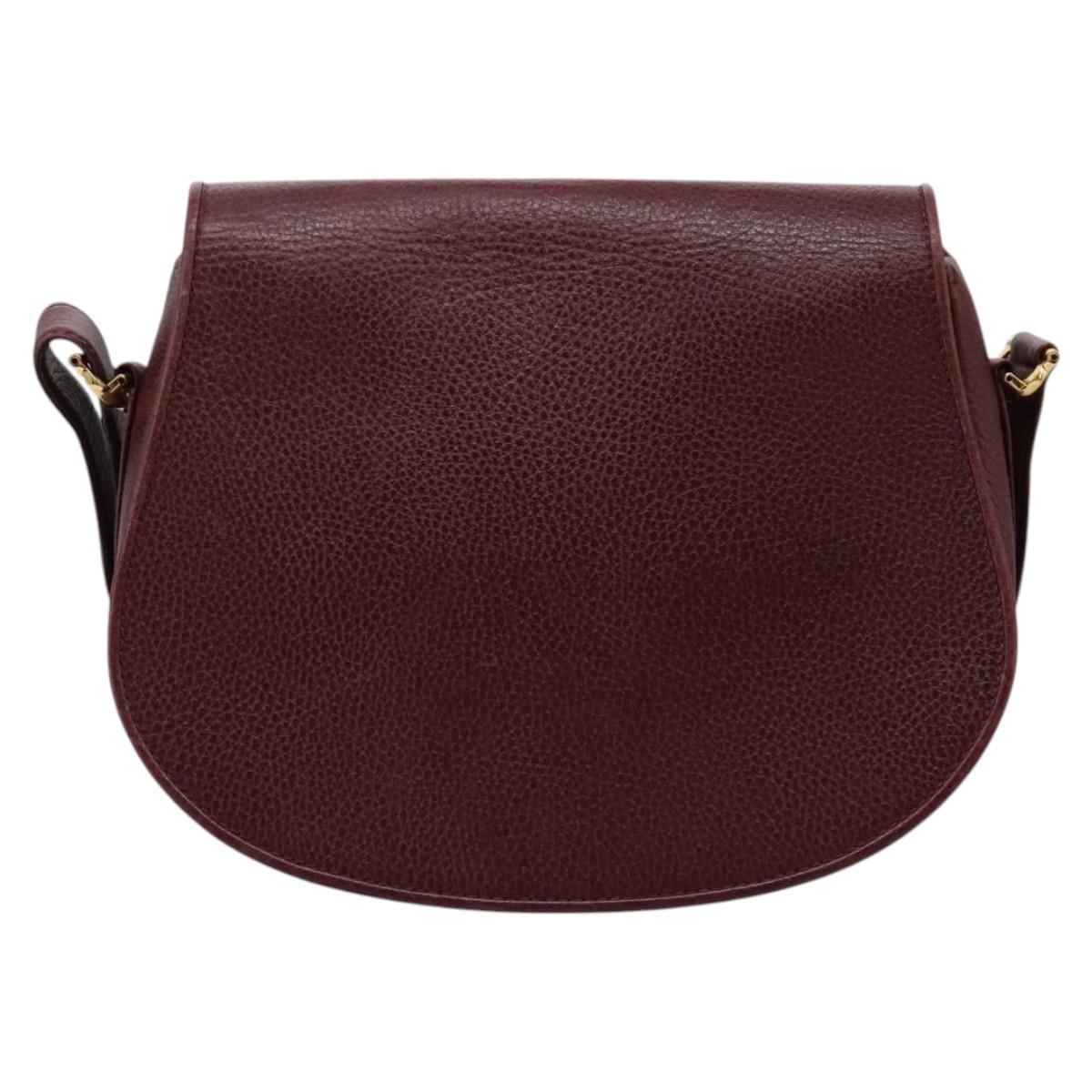 CARTIER Must Line Shoulder Bag Leather Bordeaux Gold Auth BA1792