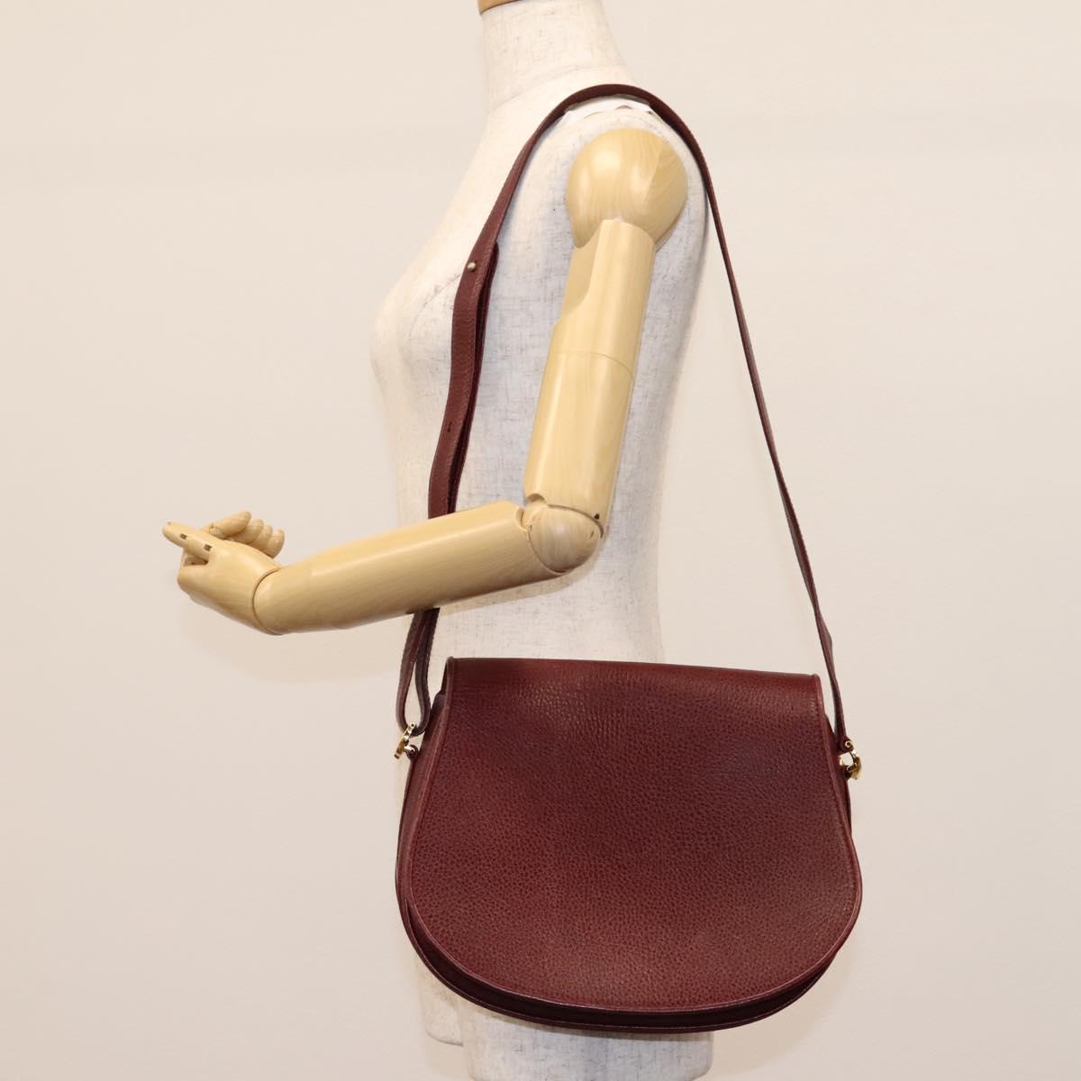 CARTIER Must Line Shoulder Bag Leather Bordeaux Gold Auth BA1792