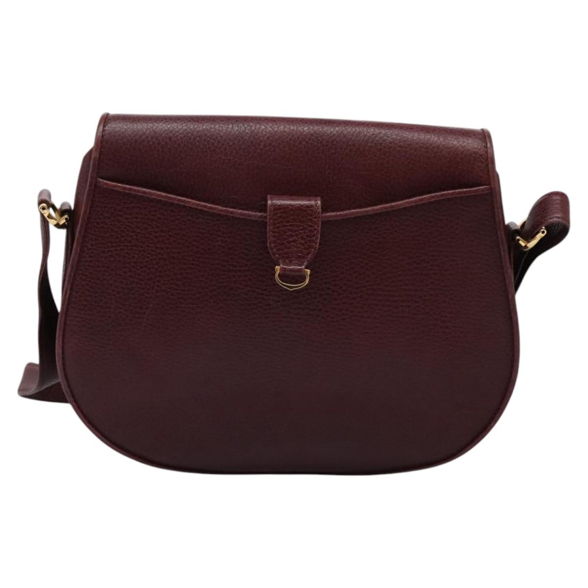 CARTIER Must Line Shoulder Bag Leather Bordeaux Gold Auth BA1792