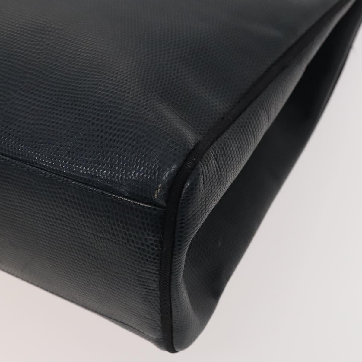 Salvatore Ferragamo Tote Bag Leather Embossed Navy Gold Auth BA1802