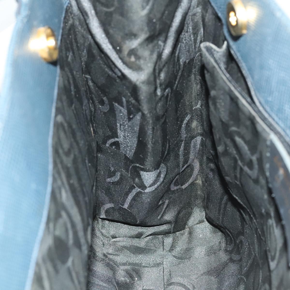 Salvatore Ferragamo Tote Bag Leather Embossed Navy Gold Auth BA1802