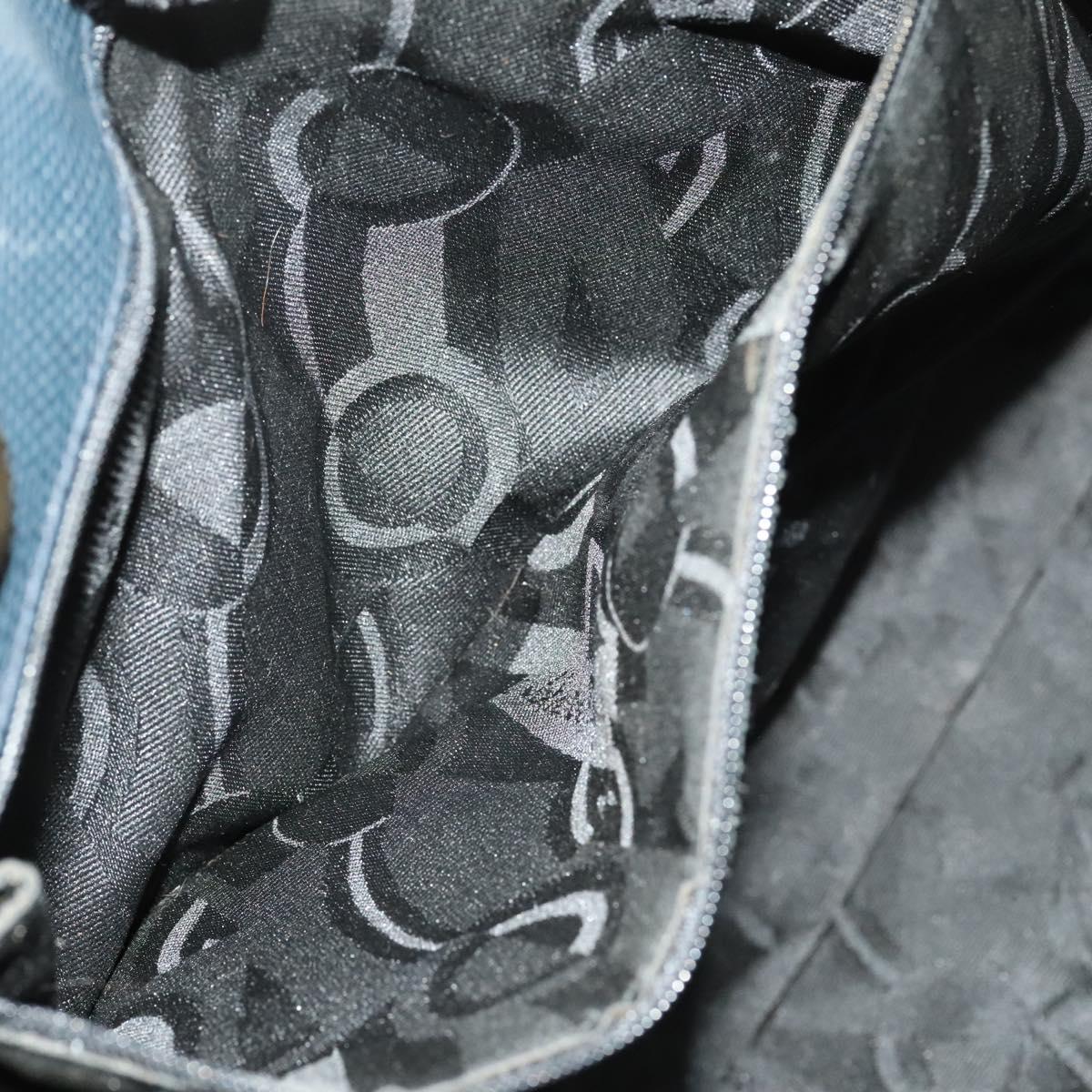 Salvatore Ferragamo Tote Bag Leather Embossed Navy Gold Auth BA1802