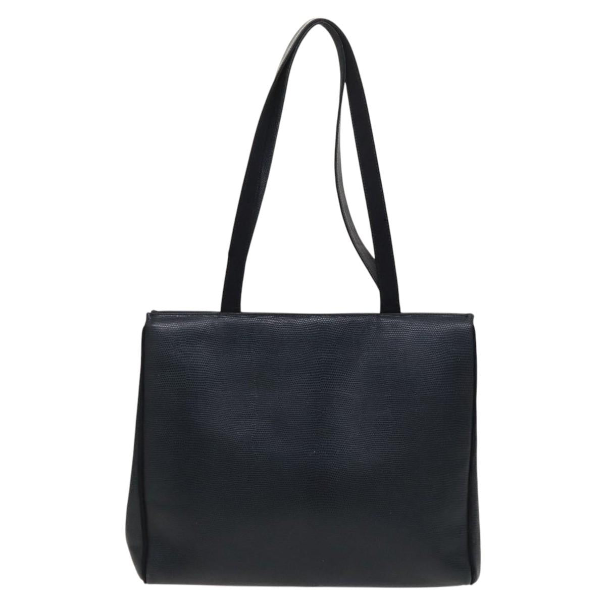 Salvatore Ferragamo Tote Bag Leather Embossed Navy Gold Auth BA1802