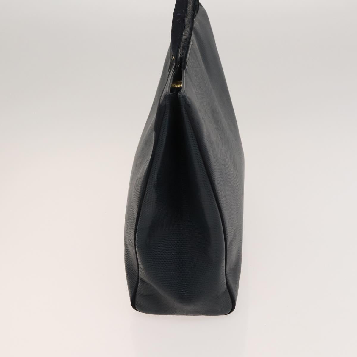 Salvatore Ferragamo Tote Bag Leather Embossed Navy Gold Auth BA1802