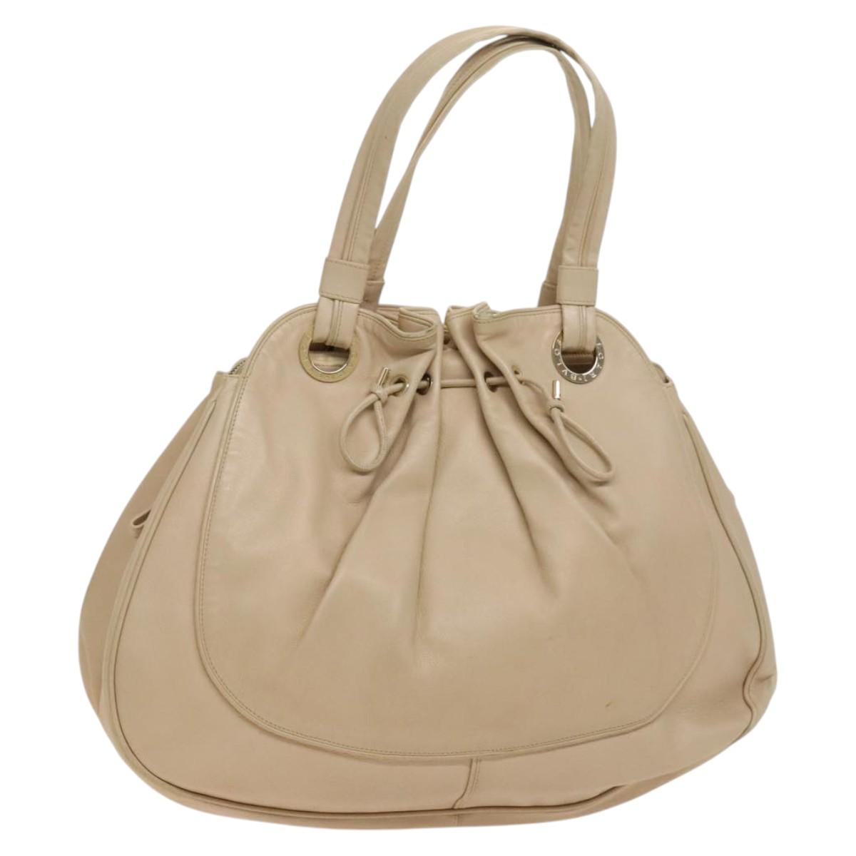 BVLGARI Tote Bag Leather Beige Gold Auth BA1803