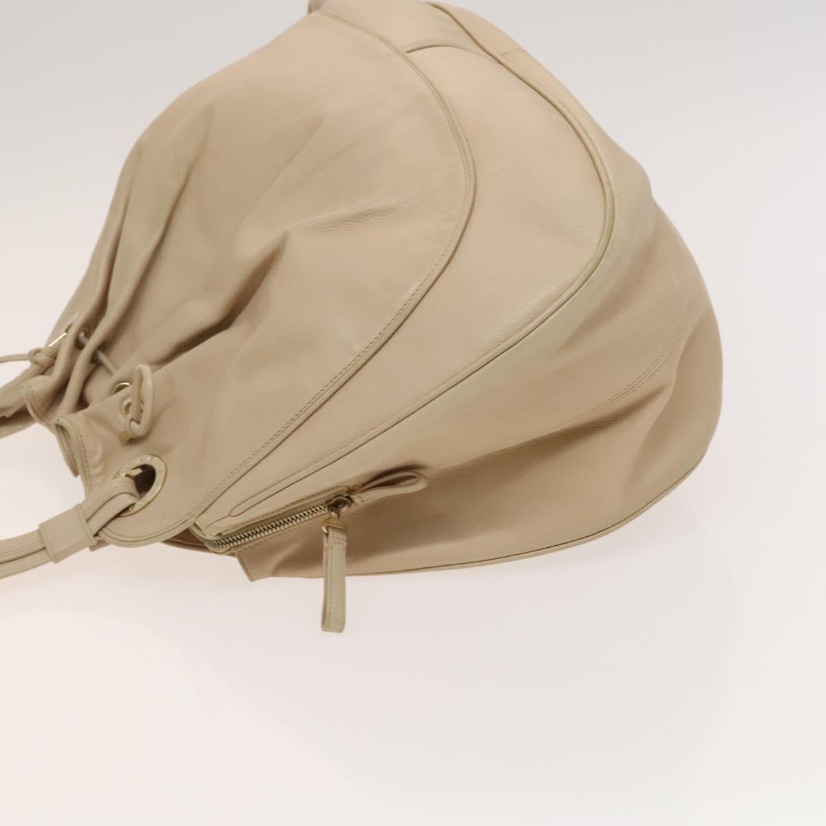 BVLGARI Tote Bag Leather Beige Gold Auth BA1803