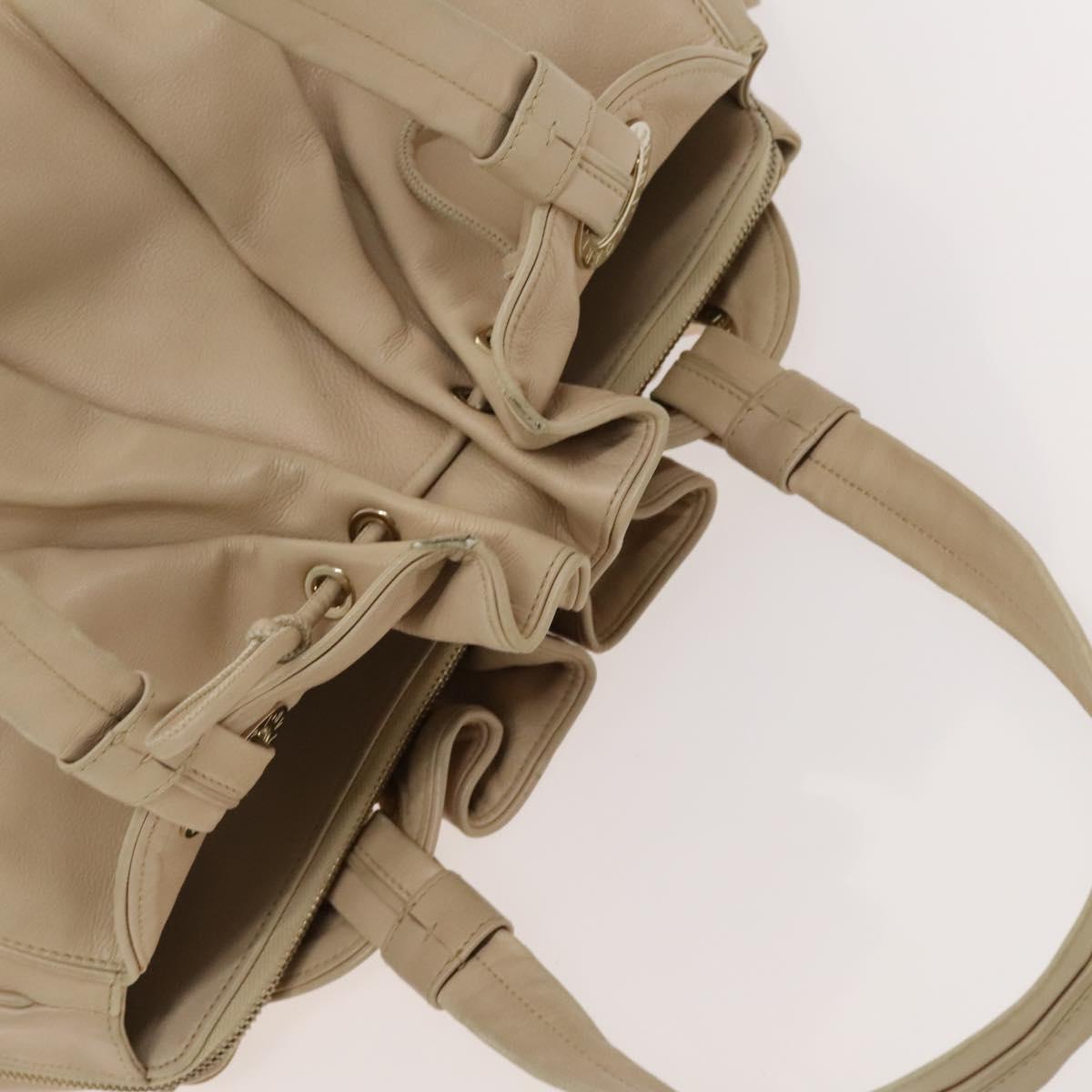 BVLGARI Tote Bag Leather Beige Gold Auth BA1803