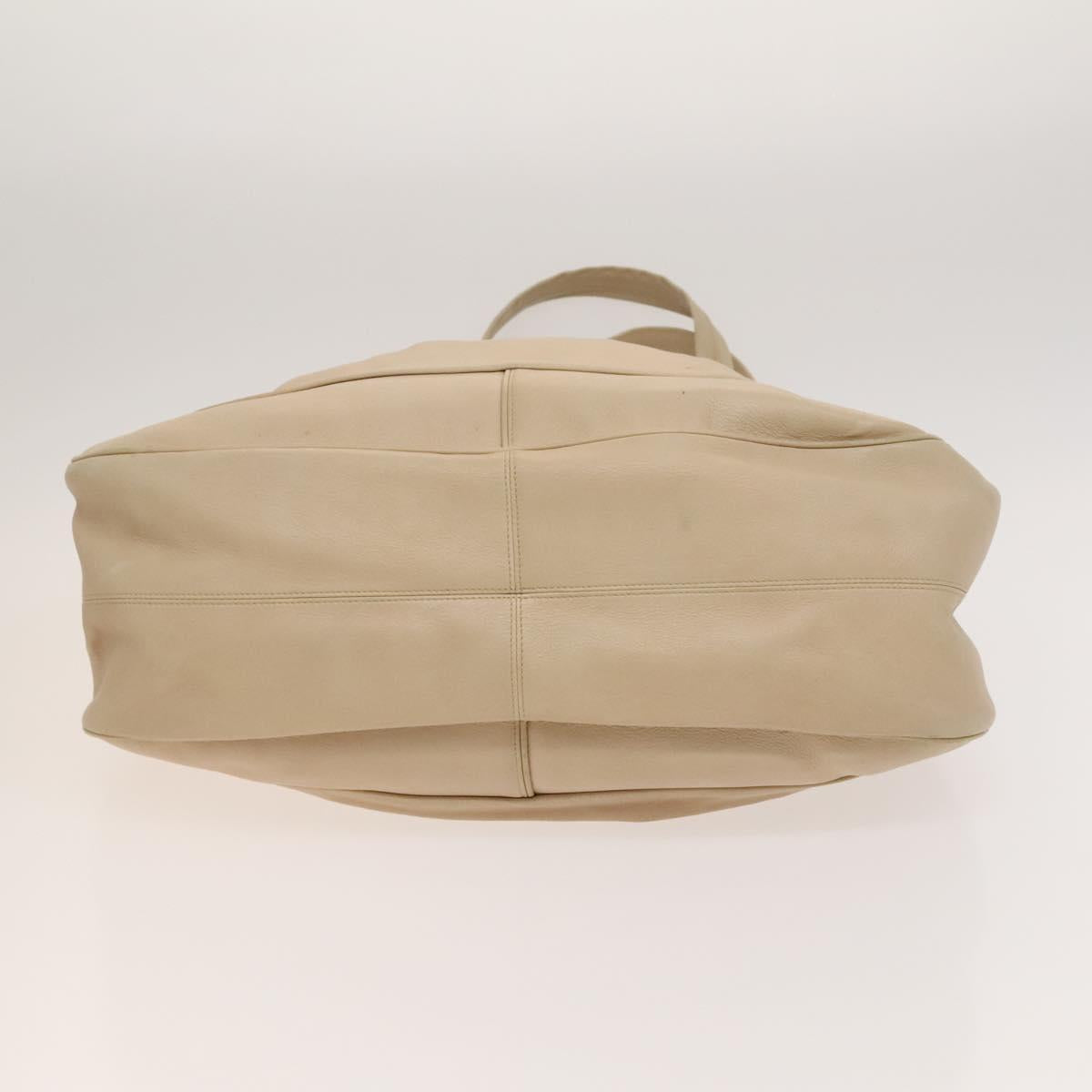 BVLGARI Tote Bag Leather Beige Gold Auth BA1803