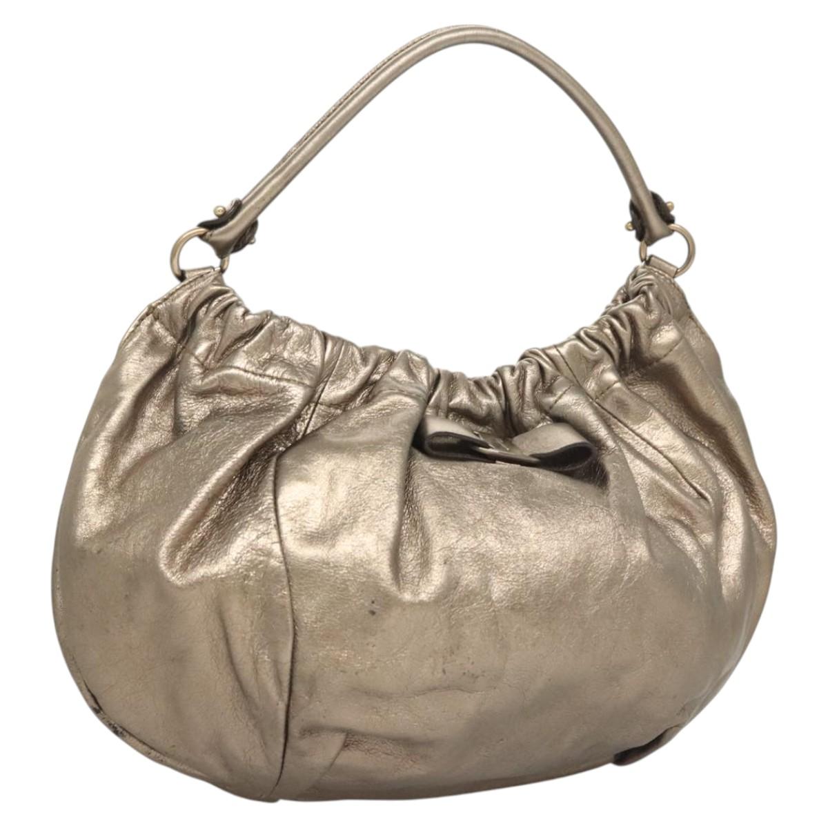 Salvatore Ferragamo Vala Shoulder Bag Leather Champagne Gold Auth BA1804