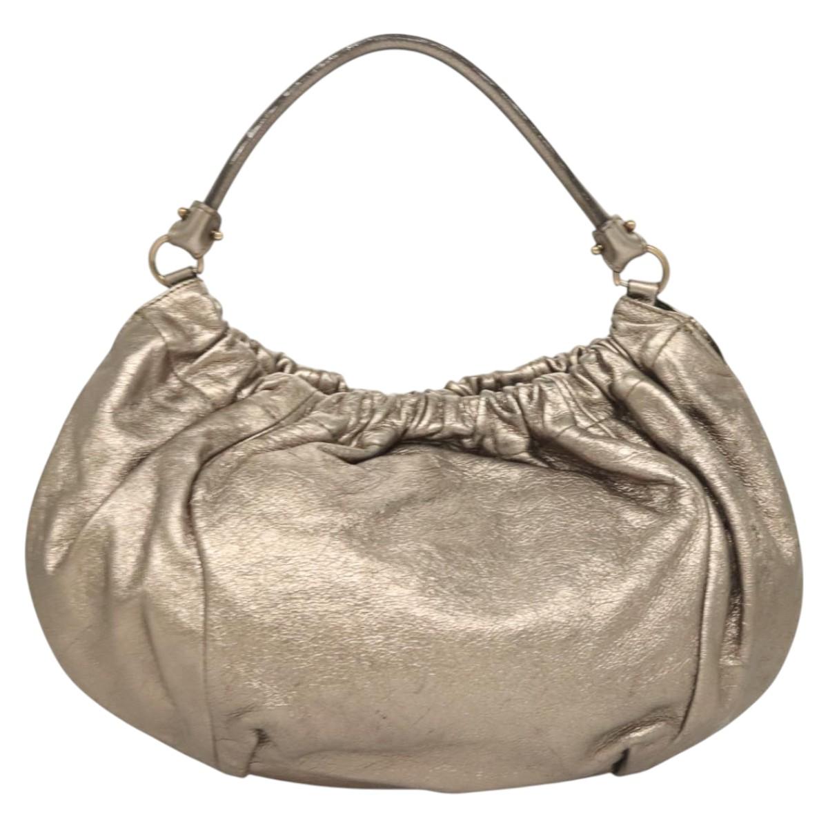 Salvatore Ferragamo Vala Shoulder Bag Leather Champagne Gold Auth BA1804