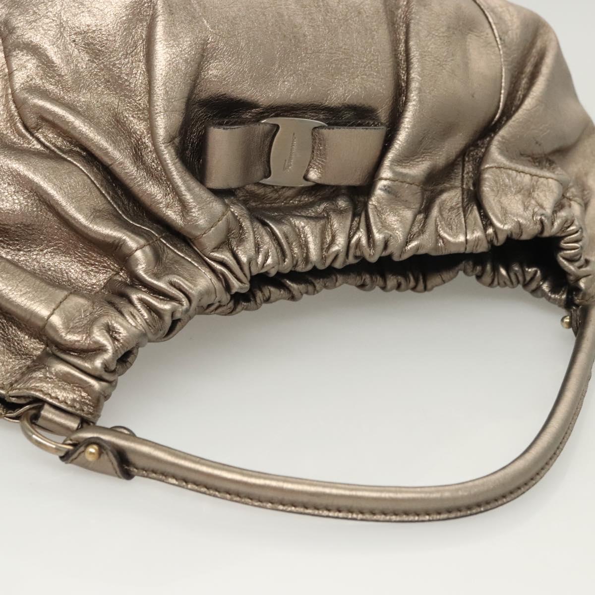 Salvatore Ferragamo Vala Shoulder Bag Leather Champagne Gold Auth BA1804