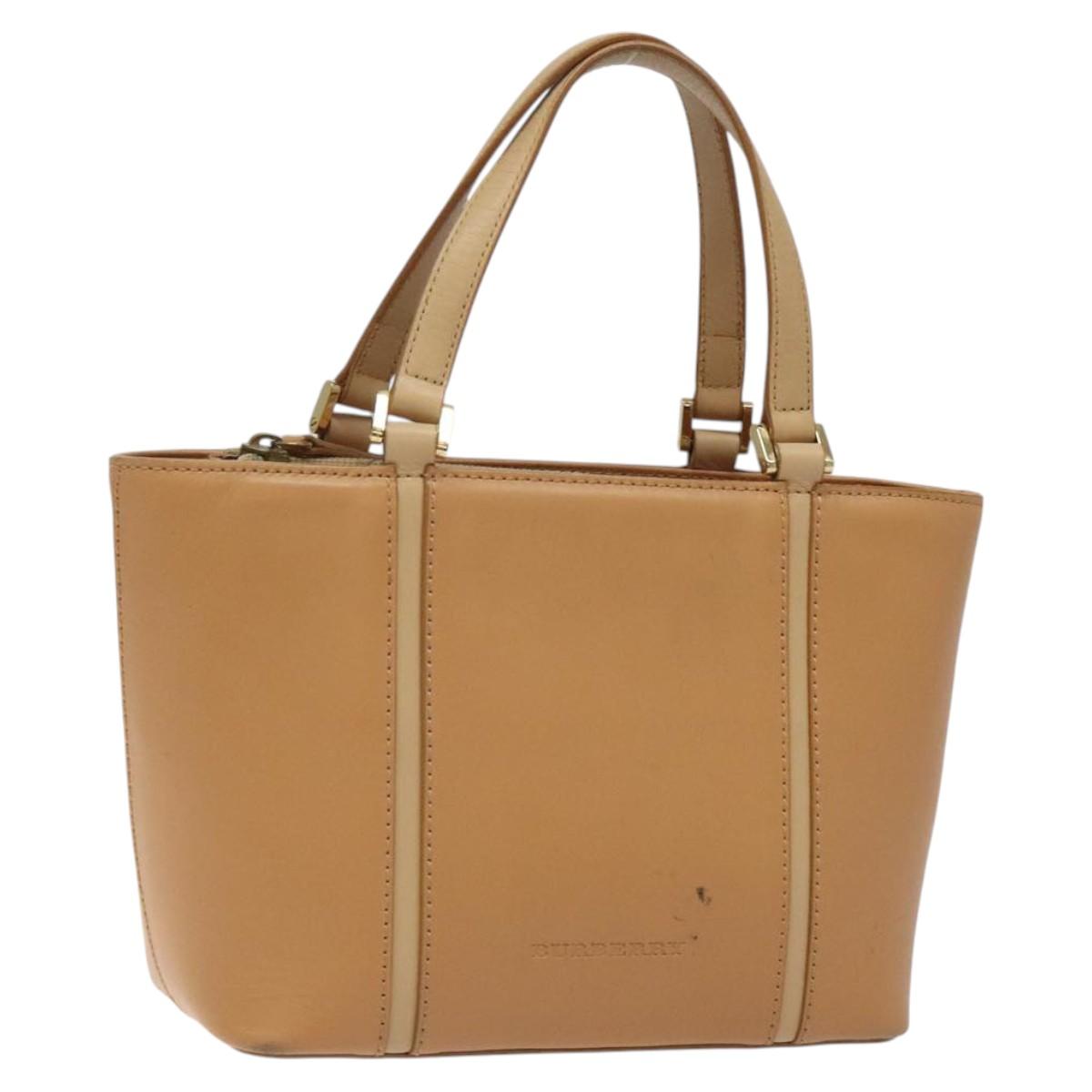 BURBERRY Hand Bag Leather Beige Gold Auth BA1806