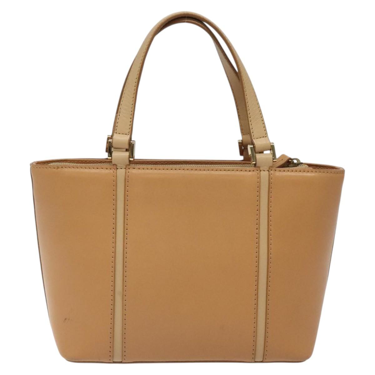 BURBERRY Hand Bag Leather Beige Gold Auth BA1806