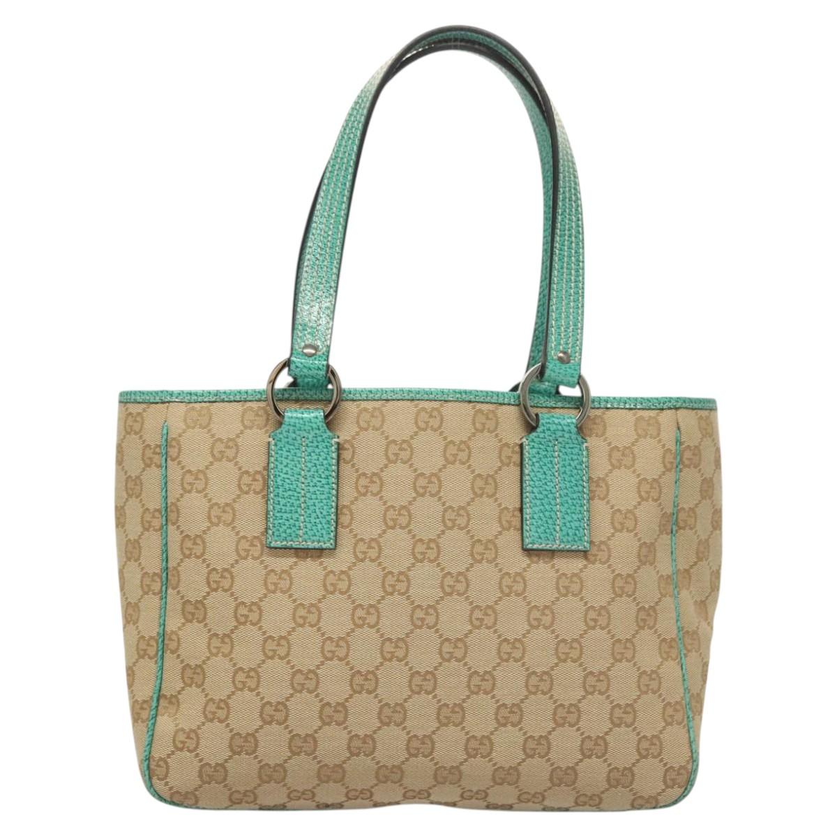 GUCCI GG Canvas Tote Bag Beige Silver 113019 Auth BA1823