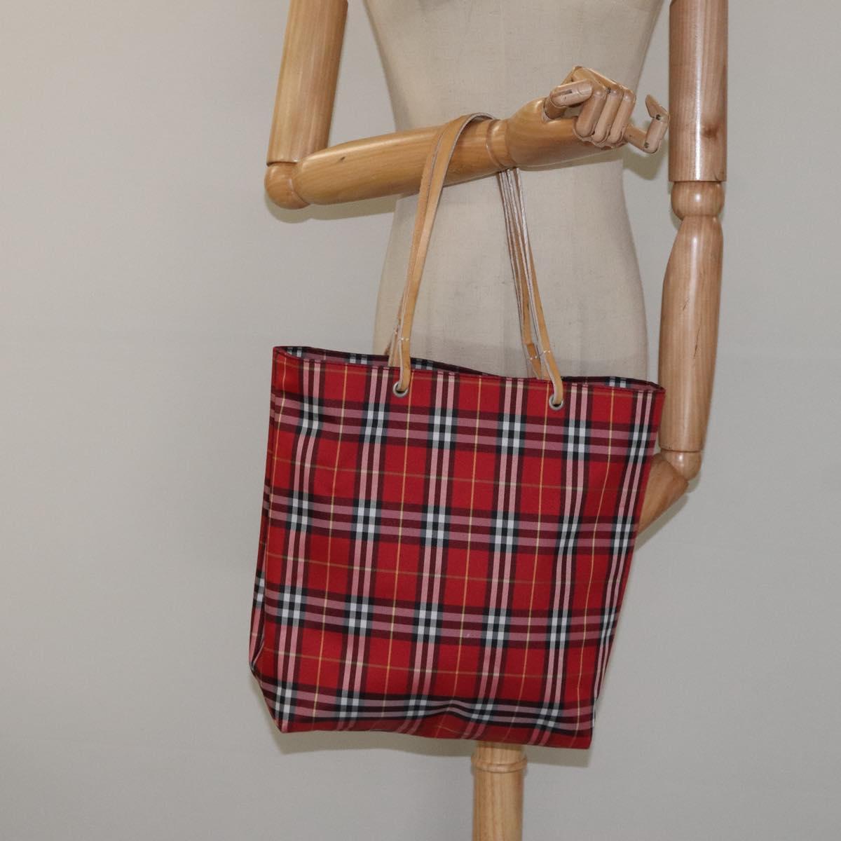 BURBERRY Nova Check Tote Bag Nylon Red Auth BA1829
