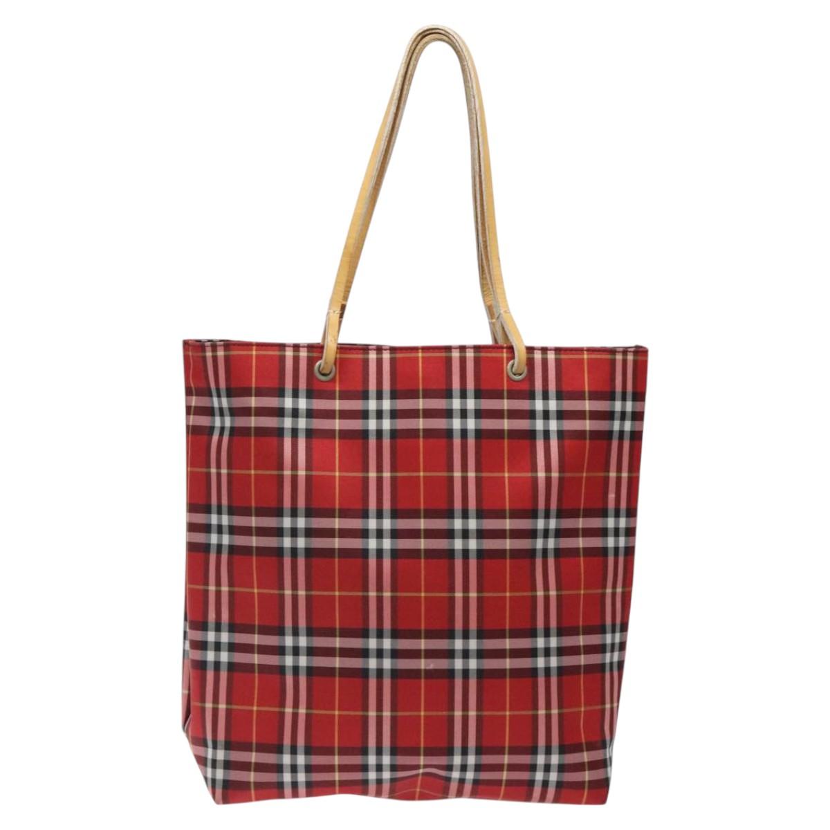 BURBERRY Nova Check Tote Bag Nylon Red Auth BA1829