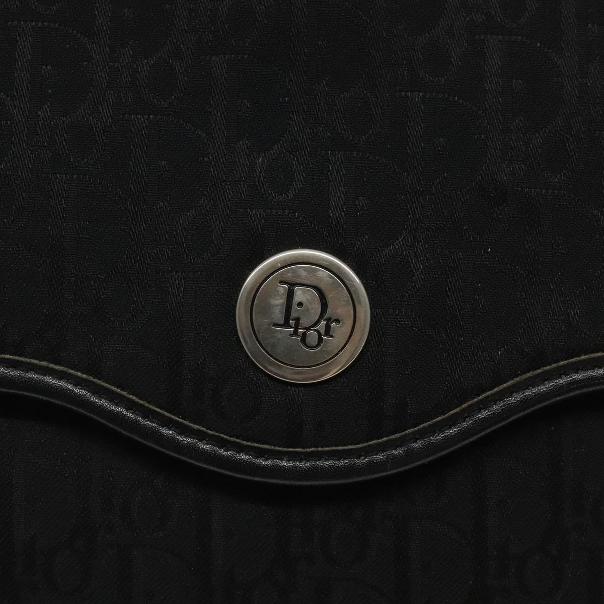 Christian Dior Trotter Canvas Shoulder Bag Black Gold Auth BA1830