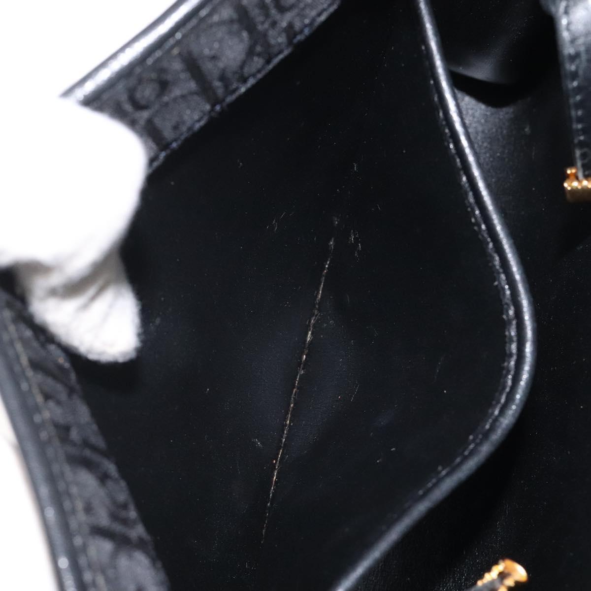 Christian Dior Trotter Canvas Shoulder Bag Black Gold Auth BA1830