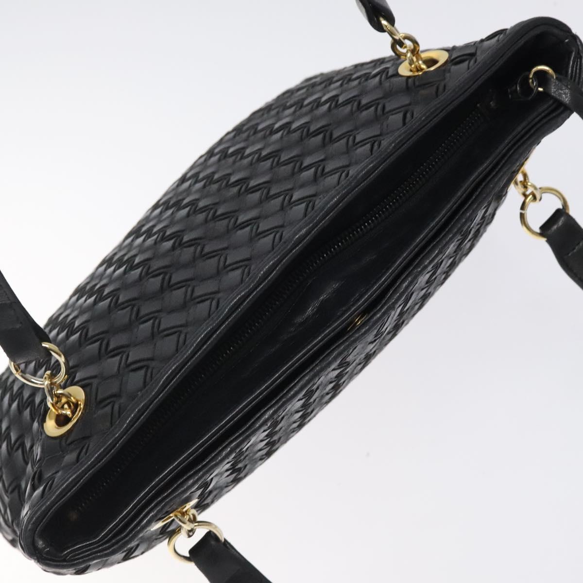 BALLY Quilted Shoulder Bag Leather Black Gold Auth BA1832