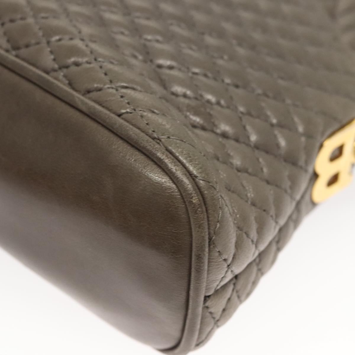 BALLY Quilted Chain Shoulder Bag Leather Gray Gold Auth BA1833