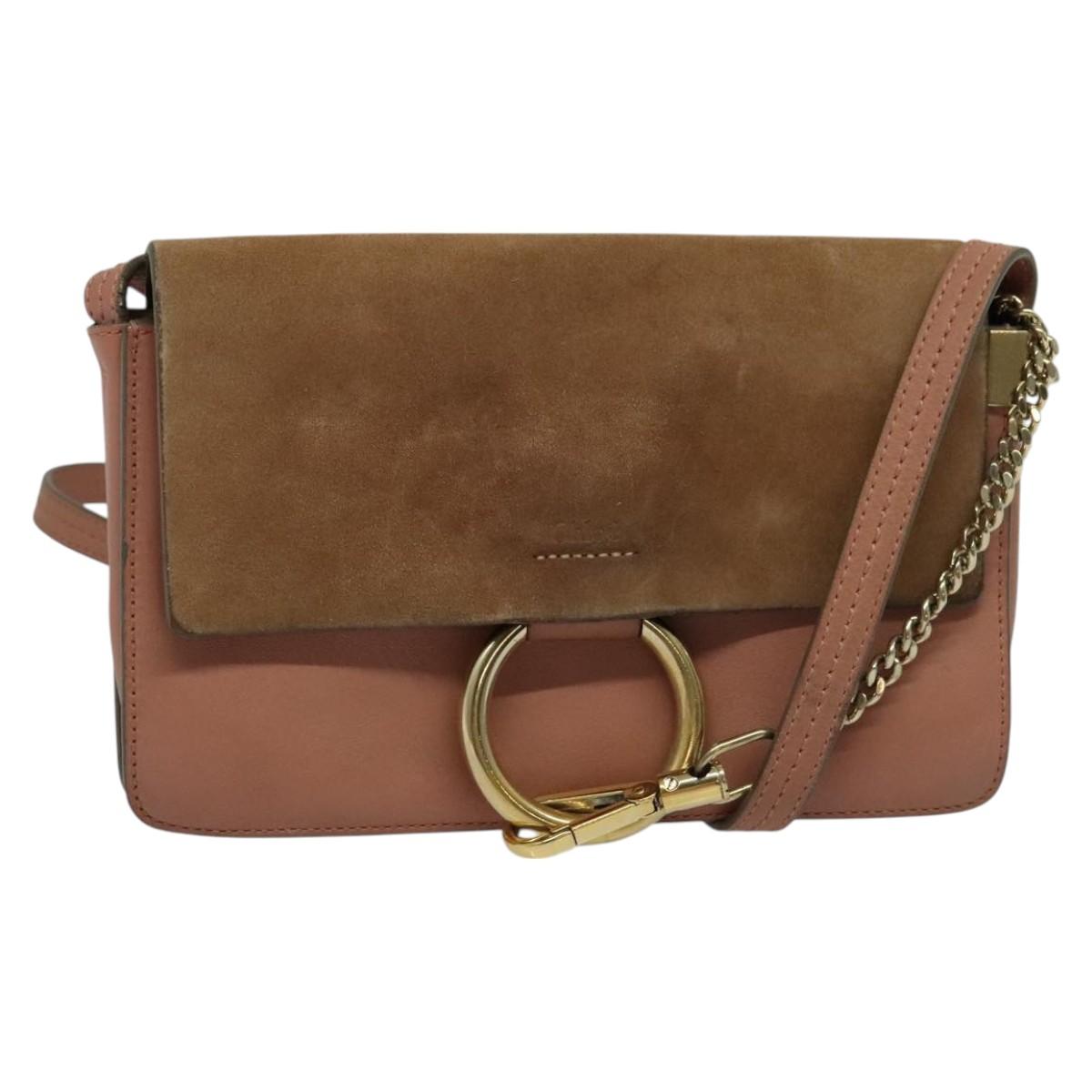 Chloe Fay Shoulder Bag Leather Pink Gold Auth BA1843