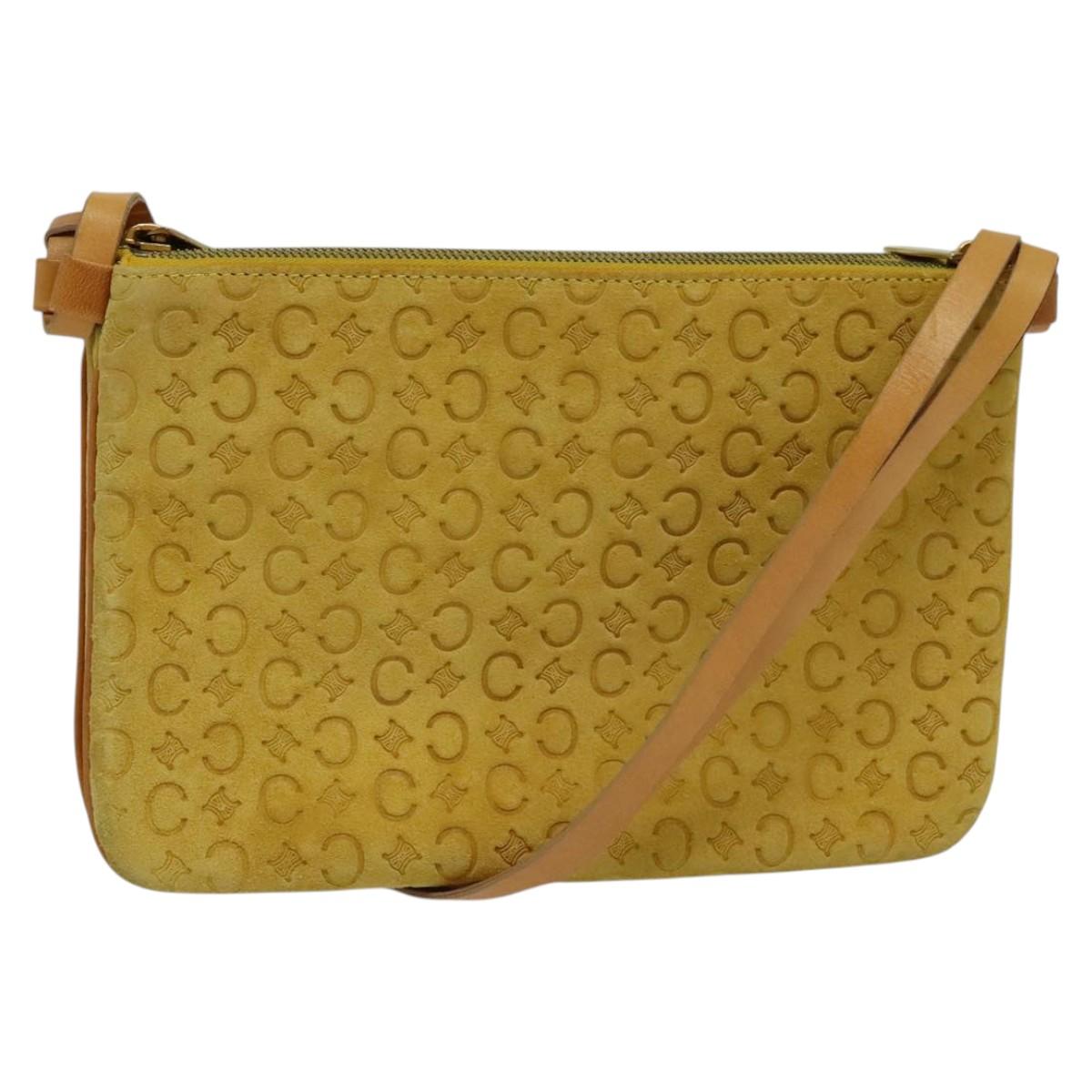 CELINE C Macadam Canvas Shoulder Bag Suede Yellow Gold Auth BA1861