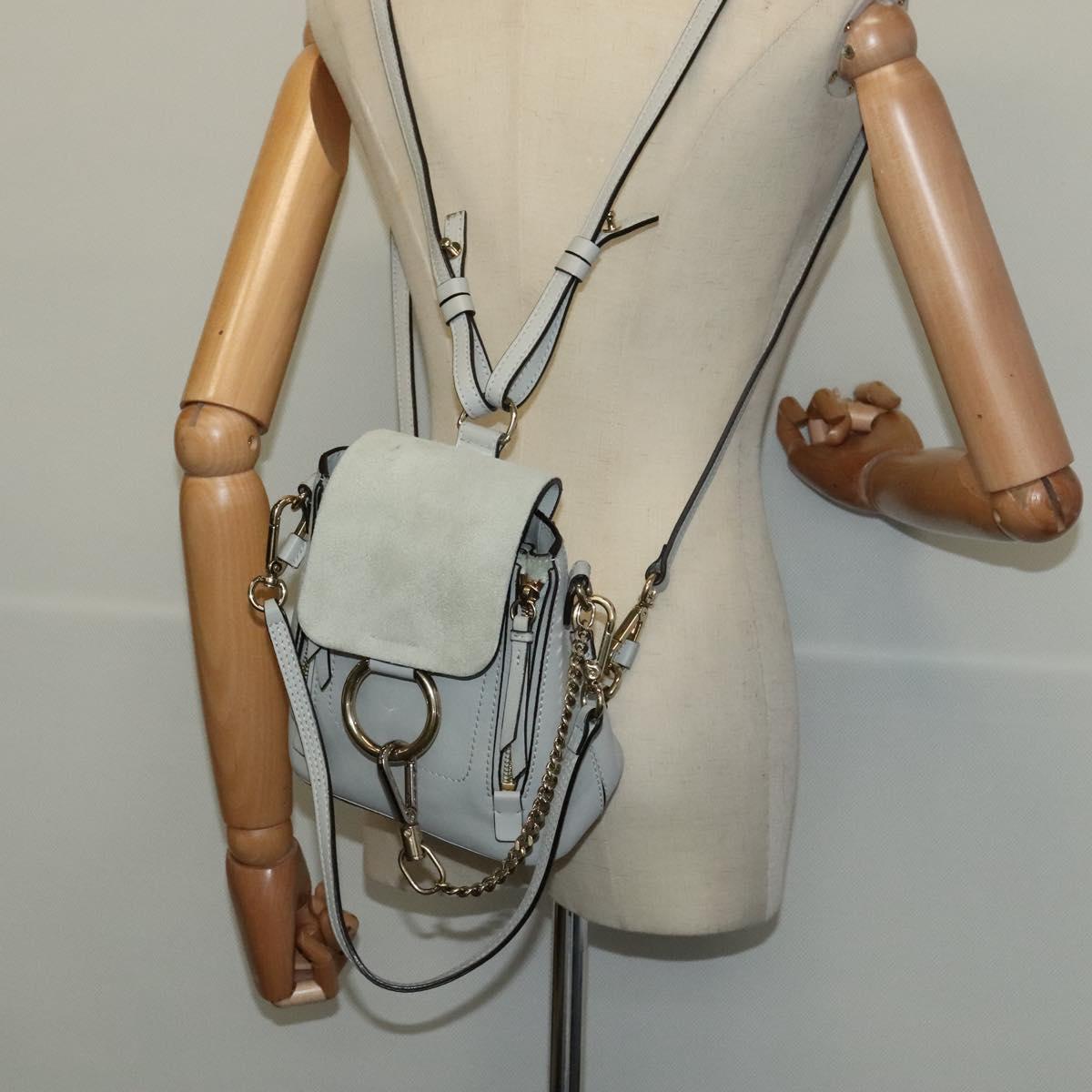 Chloe Fay Hand Bag Leather 2way Light Blue Gold Auth BA1867