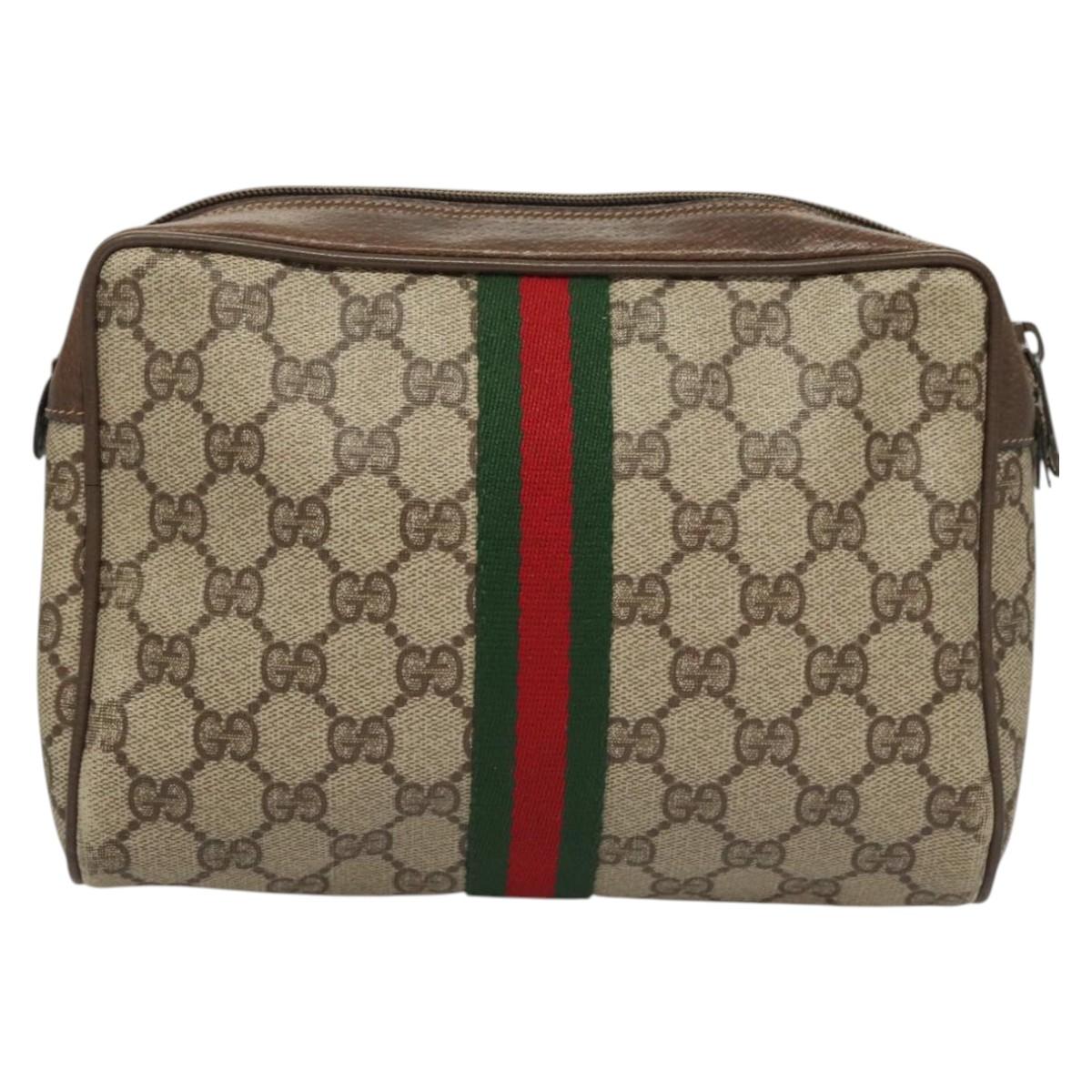 GUCCI GG Supreme Web Sherry Line Clutch Bag PVC Beige Red 75 01 012 Auth BA1881