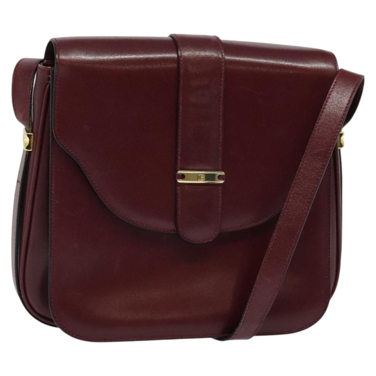 BALLY Shoulder Bag Leather Bordeaux Gold Auth BA1889