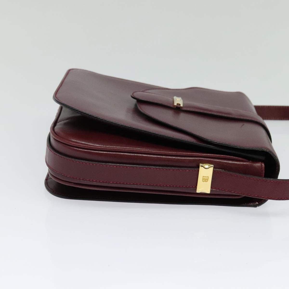 BALLY Shoulder Bag Leather Bordeaux Gold Auth BA1889