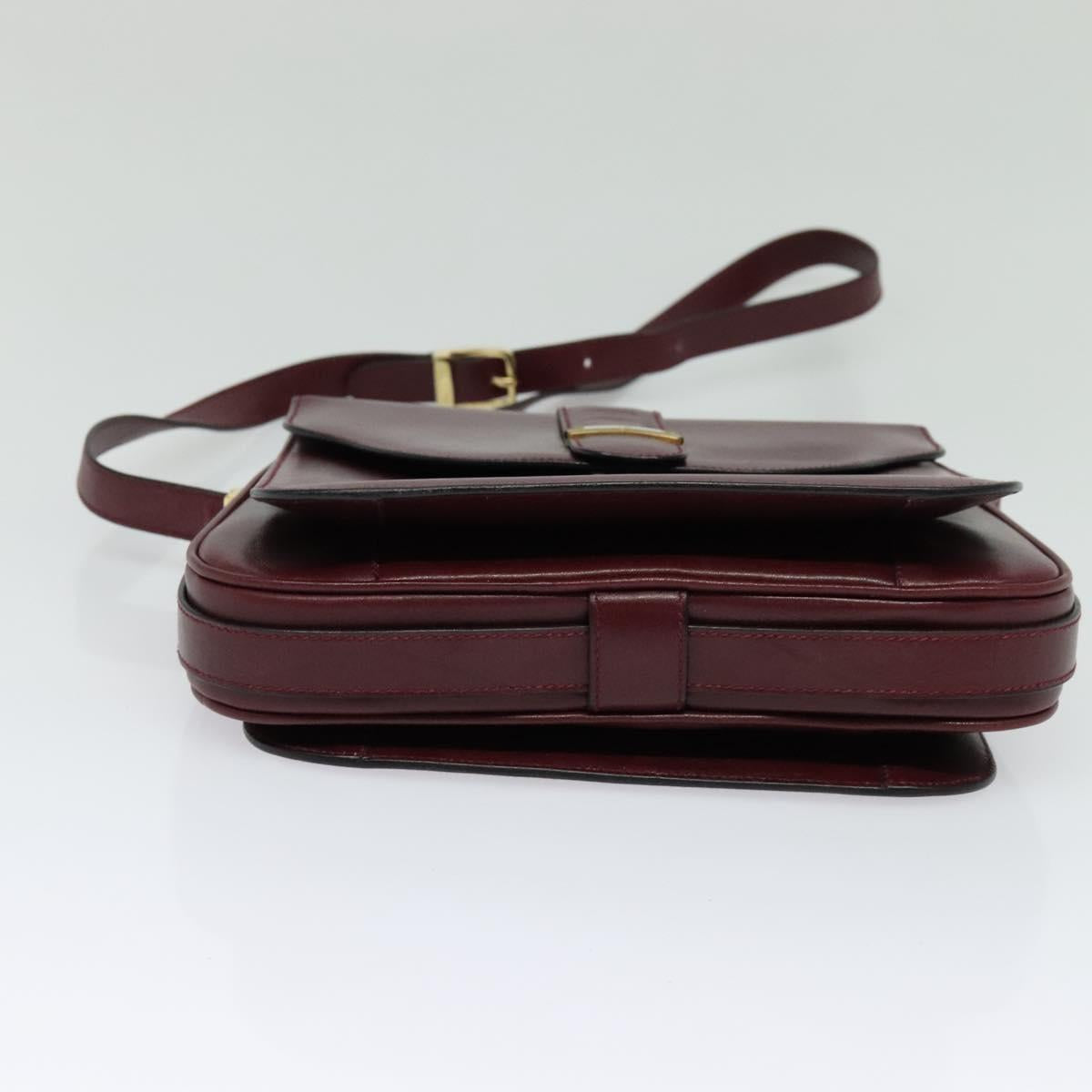 BALLY Shoulder Bag Leather Bordeaux Gold Auth BA1889