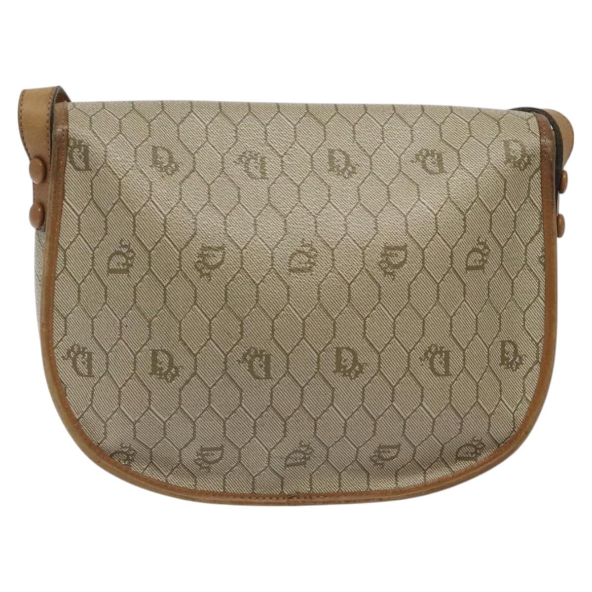 Christian Dior Honeycomb Canvas Shoulder Bag PVC Beige Gold Auth BA1892