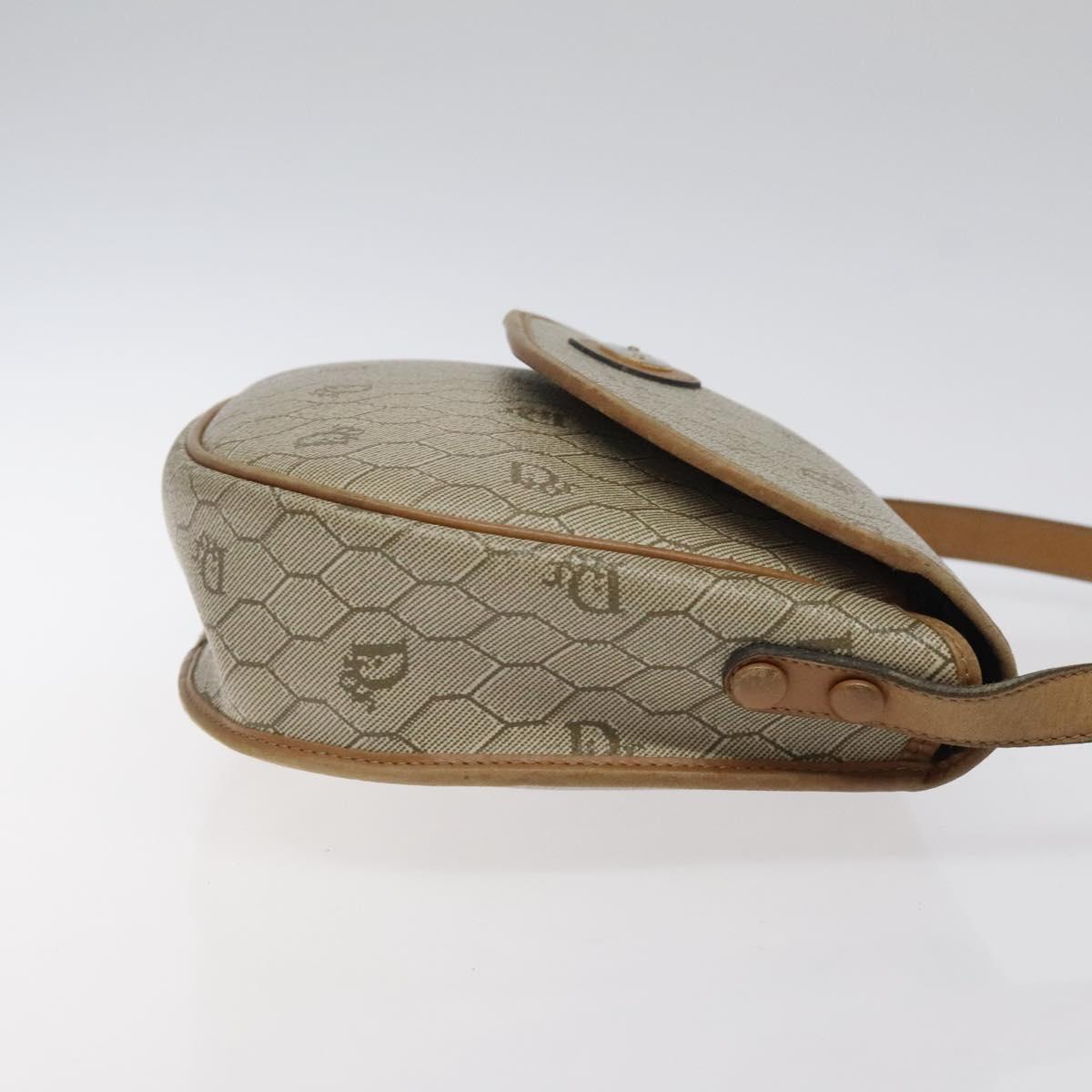 Christian Dior Honeycomb Canvas Shoulder Bag PVC Beige Gold Auth BA1892