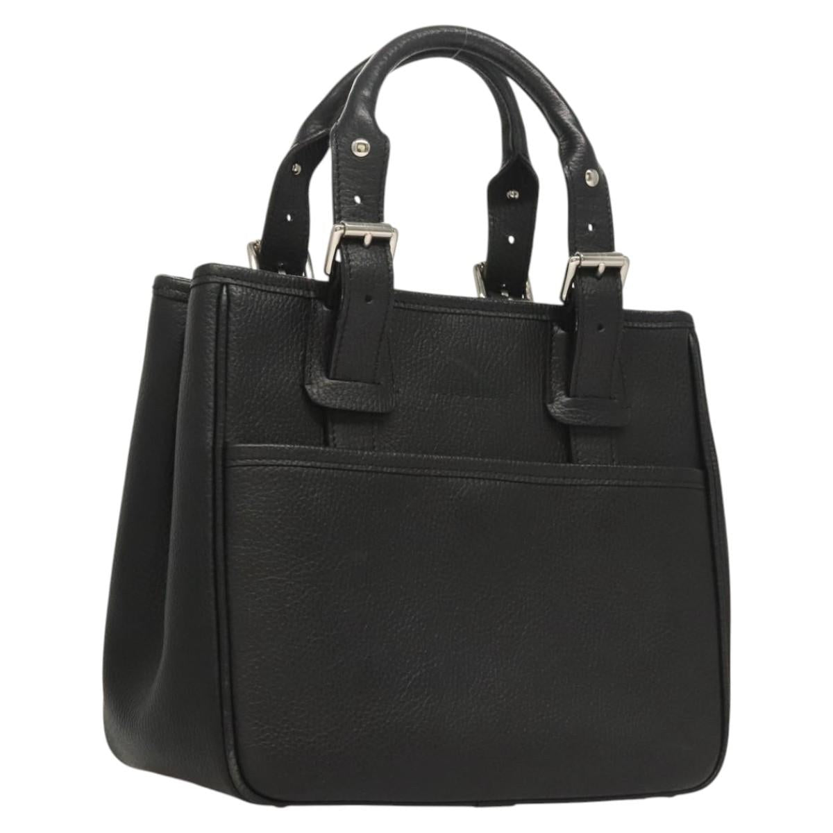 BURBERRY Hand Bag Leather Black Silver Auth BA1908