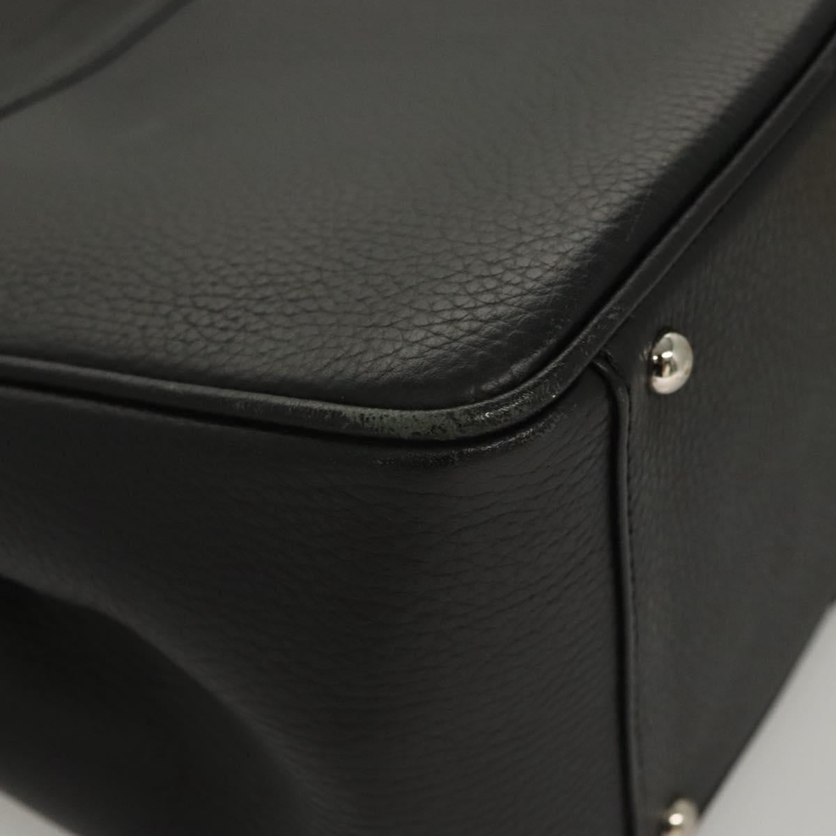 BURBERRY Hand Bag Leather Black Silver Auth BA1908