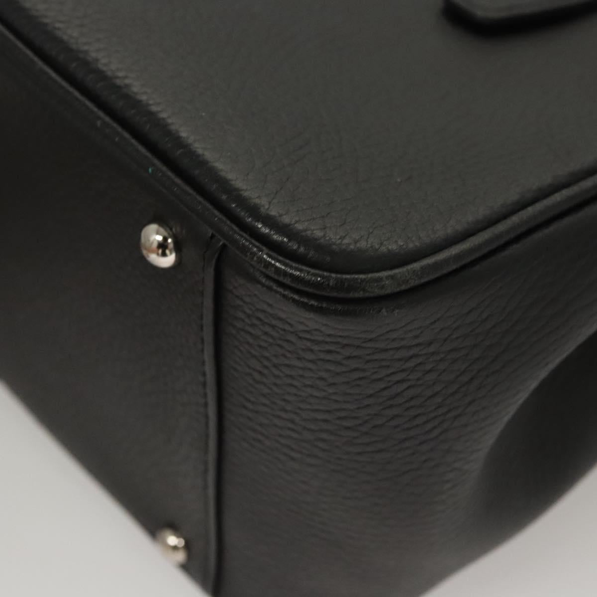 BURBERRY Hand Bag Leather Black Silver Auth BA1908